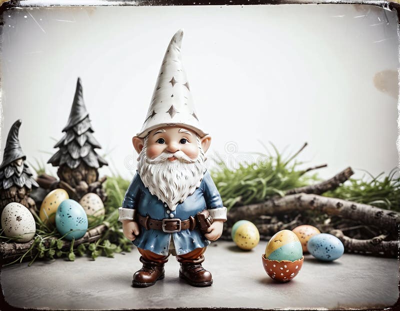 Illustrative depiction of easter gnome, cute gnomes, dwarf with easter eggs easter gnomes, cute gnomes, dwarf with easter eggs royalty free illustration