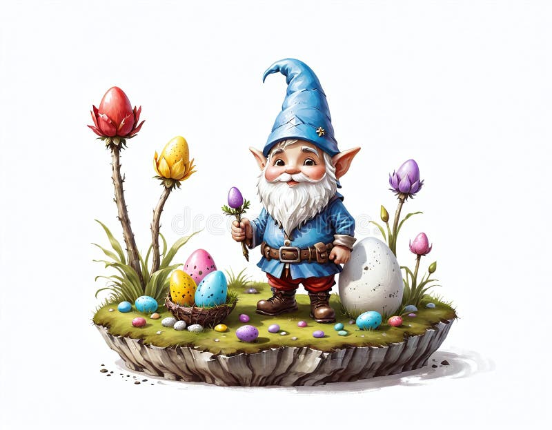 Illustrative depiction of easter gnome, cute gnomes, dwarf with easter eggs easter gnomes, cute gnomes, dwarf with easter eggs royalty free illustration