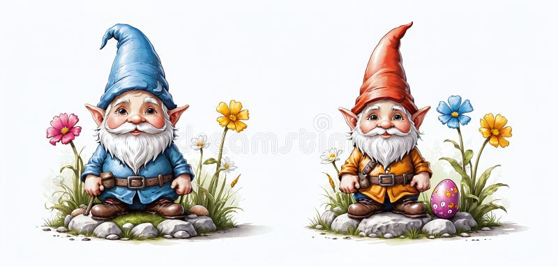 Illustrative depiction of easter gnome, cute gnomes, dwarf with easter eggs easter gnomes, cute gnomes, dwarf with easter eggs royalty free illustration