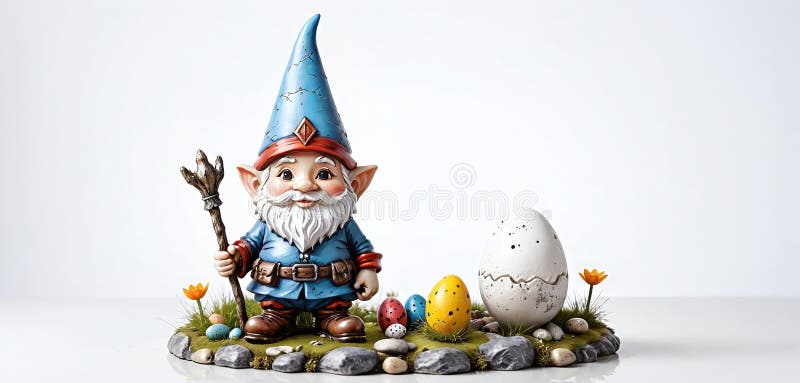 Illustrative depiction of easter gnome, cute gnomes, dwarf with easter eggs easter gnomes, cute gnomes, dwarf with easter eggs stock illustration