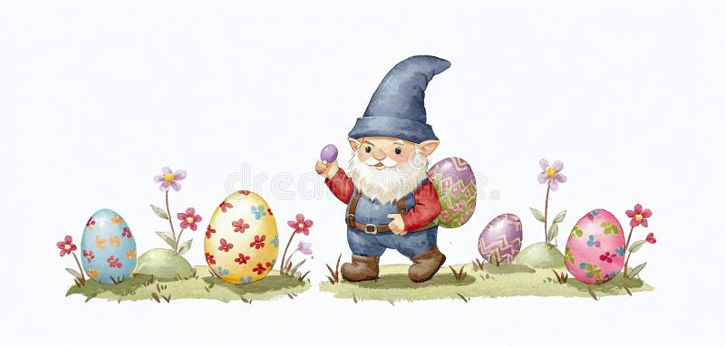 Illustrative depiction of easter gnome, cute gnomes, dwarf with easter eggs easter gnomes, cute gnomes, dwarf with easter eggs vector illustration