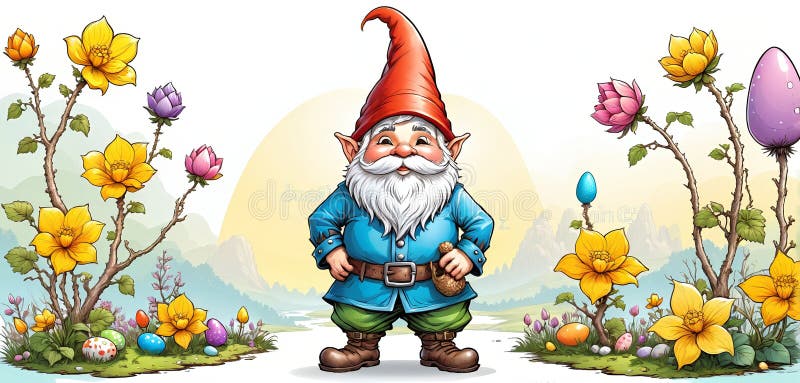 Illustrative depiction of easter gnome, cute gnomes, dwarf with easter eggs easter gnomes, cute gnomes, dwarf with easter eggs vector illustration