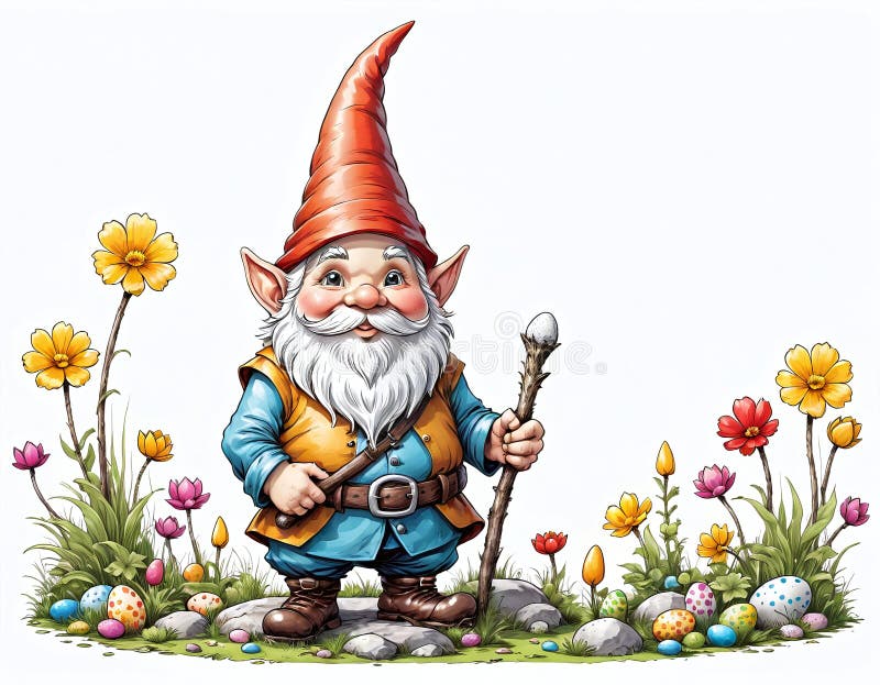 Illustrative depiction of easter gnome, cute gnomes, dwarf with easter eggs easter gnomes, cute gnomes, dwarf with easter eggs vector illustration