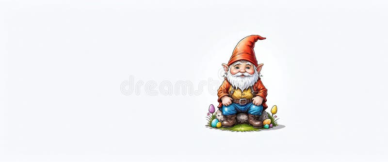 Illustrative depiction of easter gnome, cute gnomes, dwarf with easter eggs easter gnomes, cute gnomes, dwarf with easter eggs stock illustration