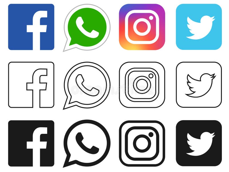 Illustrative editorial of social media icon for Facebook, Whatsapp, Instagram, Twitter