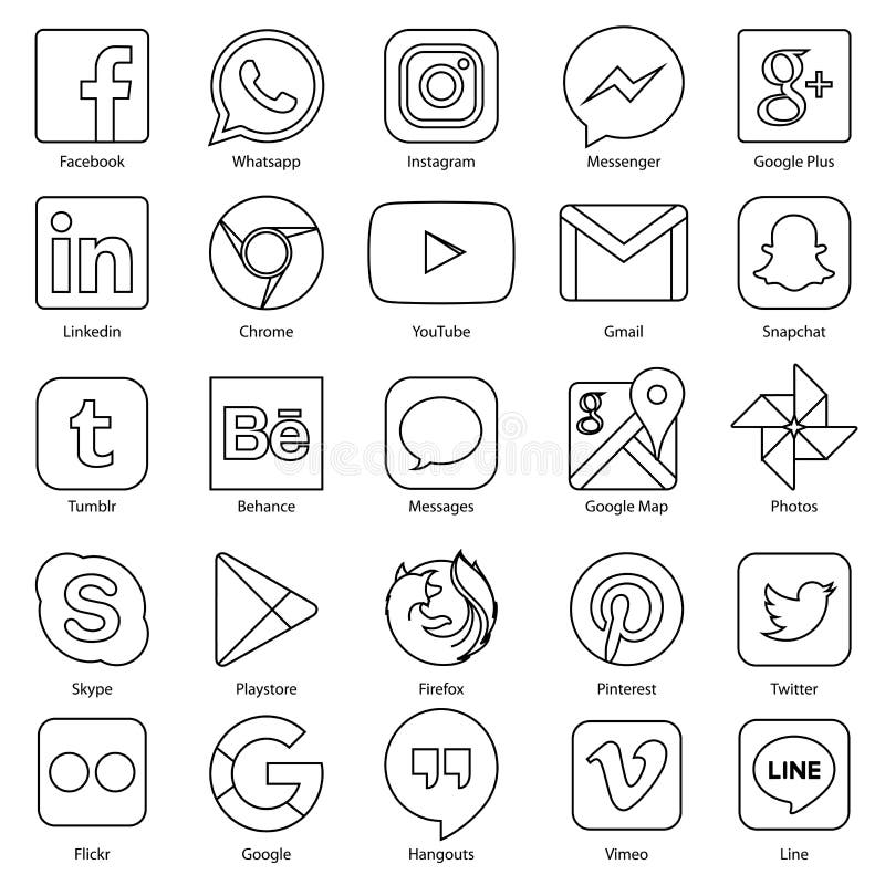 Social media icon for Facebook, Whatsapp, Skype, Youtube, Instagram, Snapchat, Hangout, Twitter vector illustration Social media icon for Facebook, Whatsapp, Skype, Youtube, Instagram, Snapchat, Hangout, Twitter vector illustration