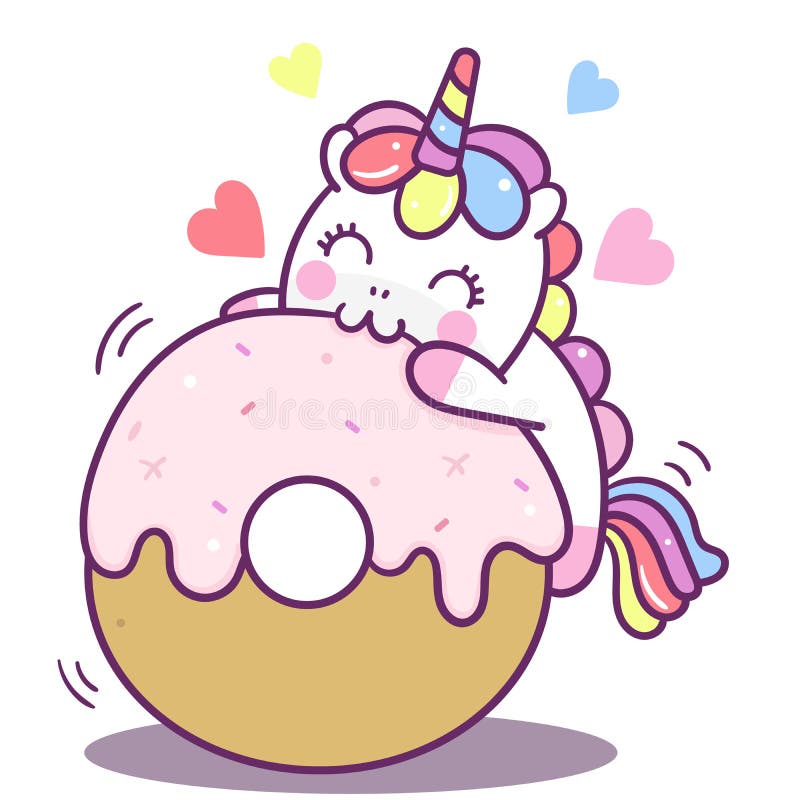 Illustrator Of Cute Unicorn Vector Donut Cake Happy Birthday Card Kawaii Pony Cartoon Doodle Nursery Decoration Stock Vector Illustration Of Comic Greeting