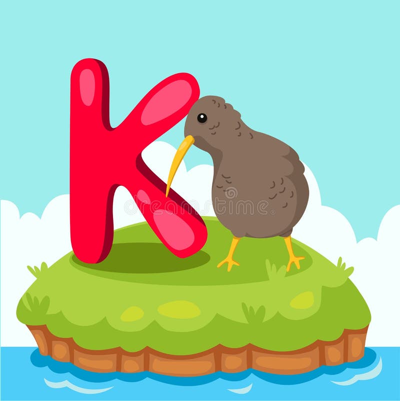 Illustrator de Letter'K está para el bird del kiwi ilustración del vector