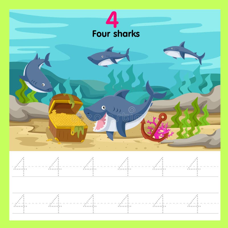 Illustrator de los tiburones de la hoja de trabajo cuatro ilustración del vector Illustrator de los tiburones de la hoja de trabajo cuatro ilustración del vector