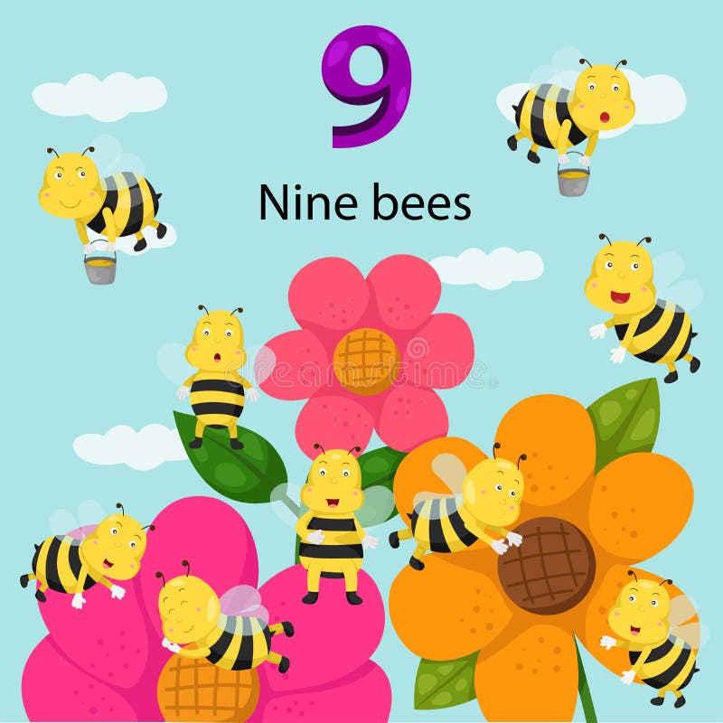 Illustrator of number nine bees
