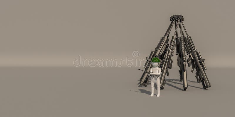 Illustratore 3d, rendering 3d, simbolo dei soldati e delle armi illustrazione vettoriale