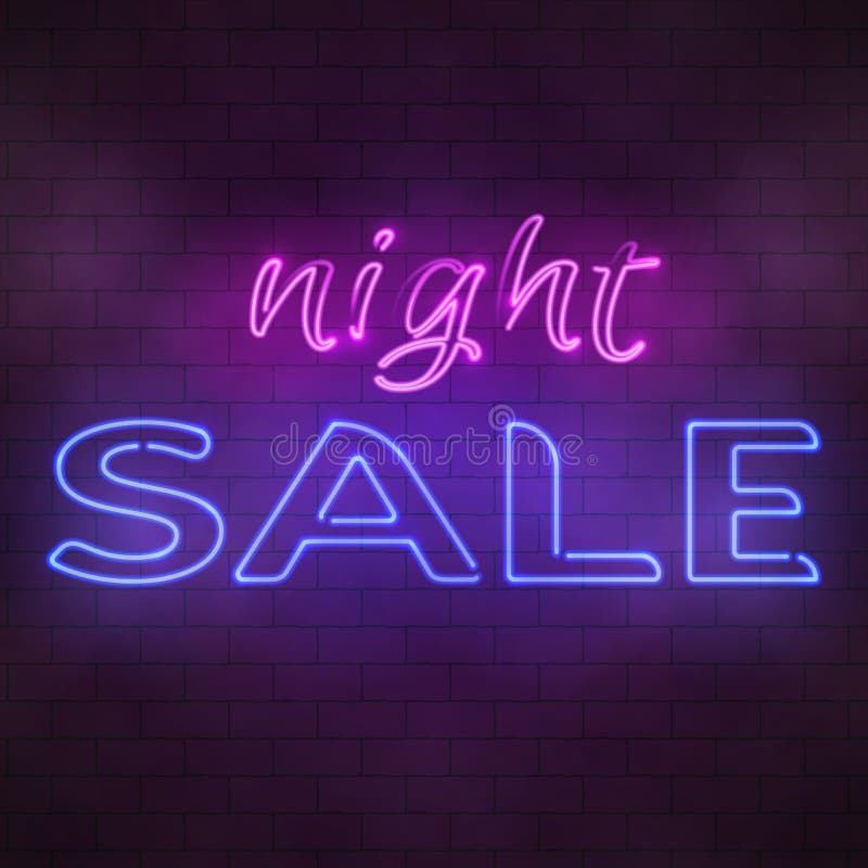 Illustrazione al neon d'ardore del segno di vendita di notte illustrazione di stock Illustrazione al neon d'ardore del segno di vendita di notte illustrazione di stock