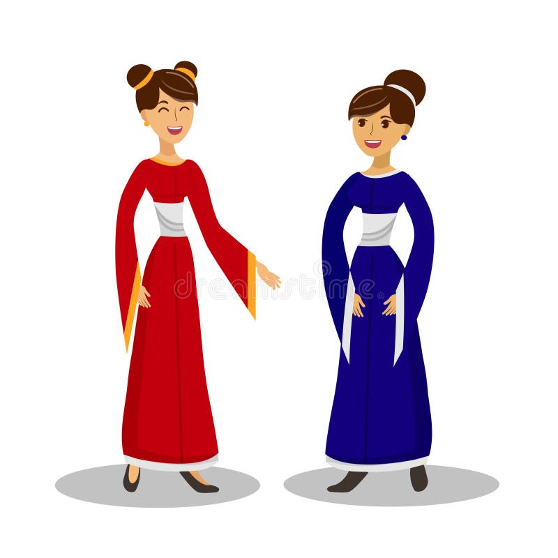 Illustrazione asiatica di vettore di colore di conversazione delle ragazze illustrazione di stock