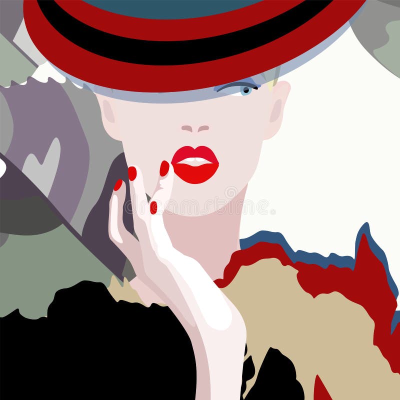 Illustrazione astratta del modello femminile in cappello a strisce illustrazione vettoriale Illustrazione astratta del modello femminile in cappello a strisce illustrazione vettoriale