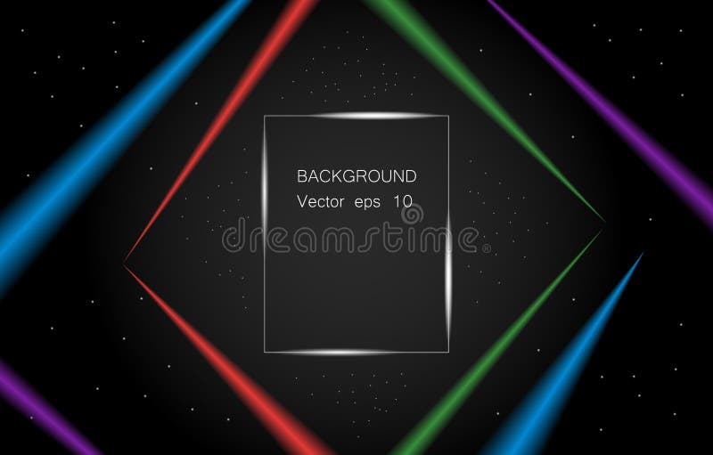 Illustrazione astratta di vettore di un rettangolo nel centro Pagina con le stelle con fondo scuro ed i raggi laser colorati royalty illustrazione gratis Illustrazione astratta di vettore di un rettangolo nel centro Pagina con le stelle con fondo scuro ed i raggi laser colorati royalty illustrazione gratis