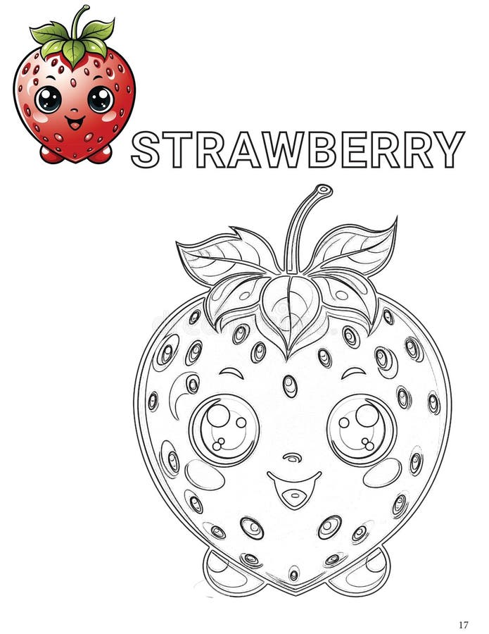 Illustrazione in bianco digitale di una fragola per un libro da colorare con l'immagine colorata come riferimento illustrazione vettoriale