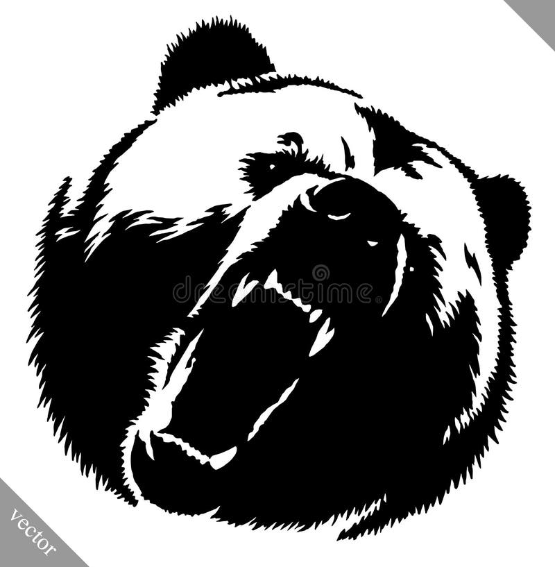 Illustrazione in bianco e nero di vettore dell'orso di tiraggio dell'inchiostro
