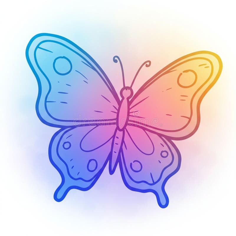 Illustrazione colorata di una farfalla con tonalità di arcobaleno a gradiente sulle ali illustrazione di stock