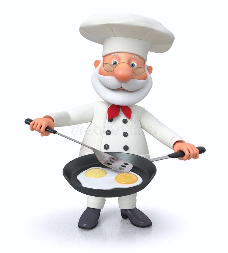 illustrazione 3D del cuoco con una padella illustrazione di stock illustrazione 3D del cuoco con una padella illustrazione di stock