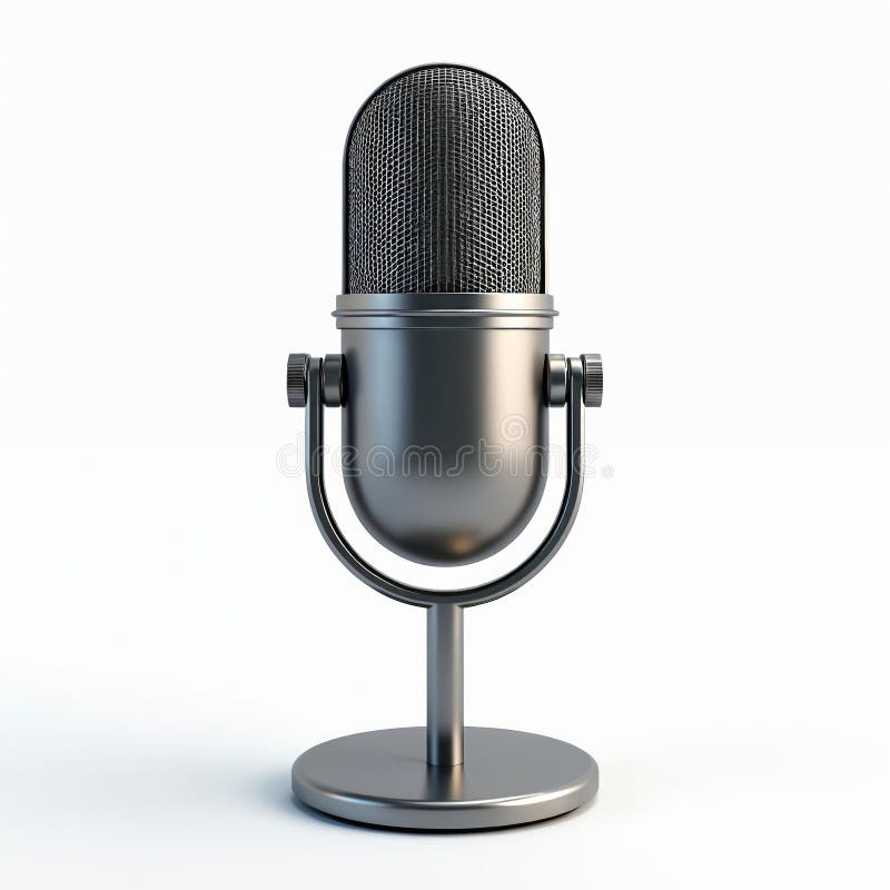 Illustrazione 3D di un'icona di un microfono di vintage isolata su fondo bianco. Microfono metallico per podcast recording studio royalty illustrazione gratis
