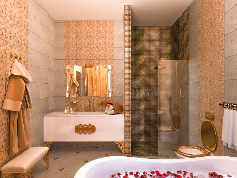 illustrazione 3d di un interior design di un bagno in uno stile classico illustrazione vettoriale illustrazione 3d di un interior design di un bagno in uno stile classico illustrazione vettoriale
