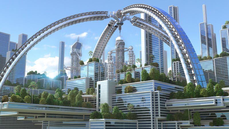 Illustrazione 3D di una città futuristica royalty illustrazione gratis