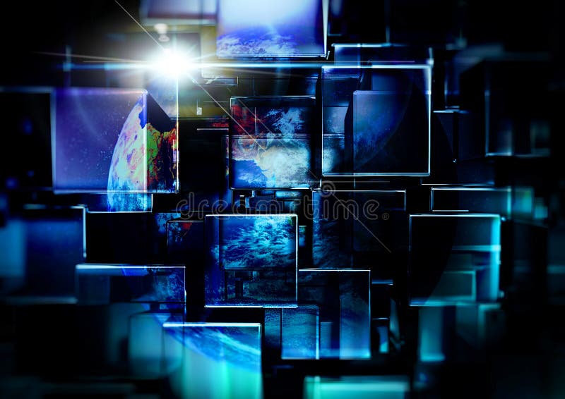 Illustrazione 3d effetti luce di composizione su una terra geometrica collegata da linee royalty illustrazione gratis