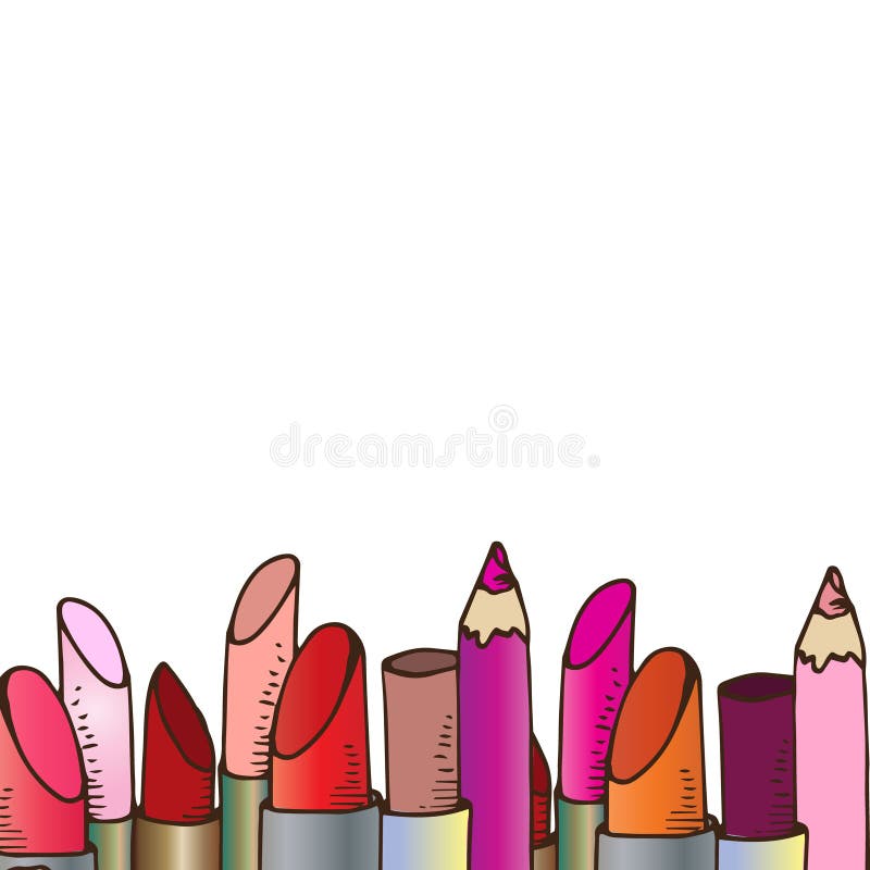 Illustrazione dei cosmetici Matite e rossetti per trucco illustrazione vettoriale Illustrazione dei cosmetici Matite e rossetti per trucco illustrazione vettoriale