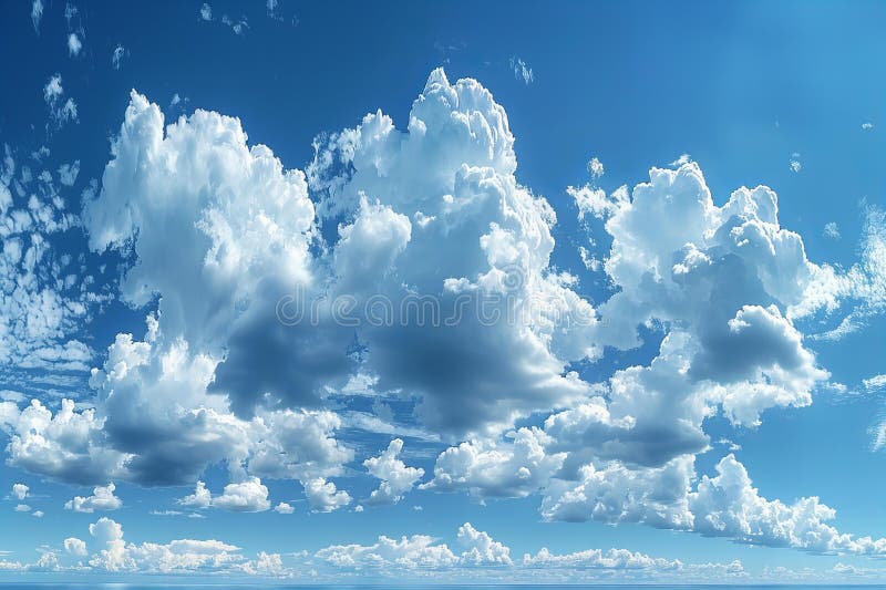 Illustrazione del cielo azzurro con nuvole bianche vista panoramica composizione orizzontale composizione piatta sfondo pulito e l illustrazione di stock