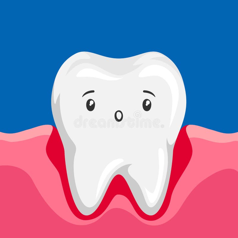 Illustration of sick tooth with inflamed gums. Children dentistry sad character. Kawaii facial expression. Illustration of sick tooth with inflamed gums. Children dentistry sad character. Kawaii facial expression.