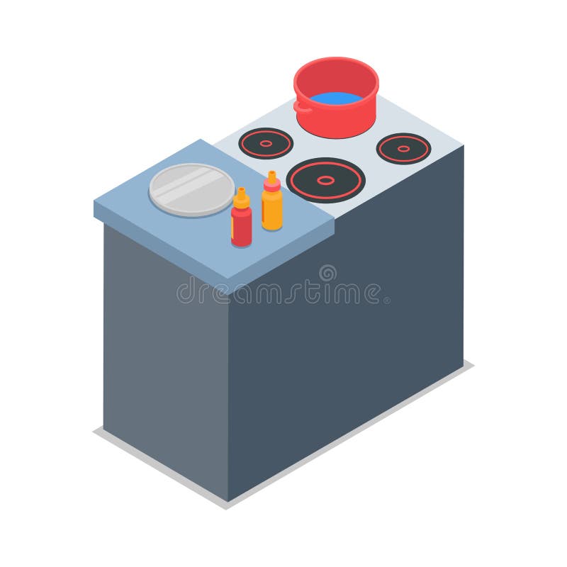 Illustrazione del fornello isolato con il vaso rotondo rosso royalty illustrazione gratis Illustrazione del fornello isolato con il vaso rotondo rosso royalty illustrazione gratis