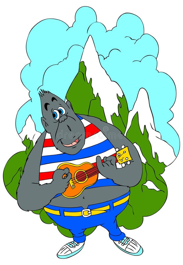 Illustrazione del fumetto di grande gorilla grigia che si siede su un panchetto illustrazione di stock Illustrazione del fumetto di grande gorilla grigia che si siede su un panchetto illustrazione di stock