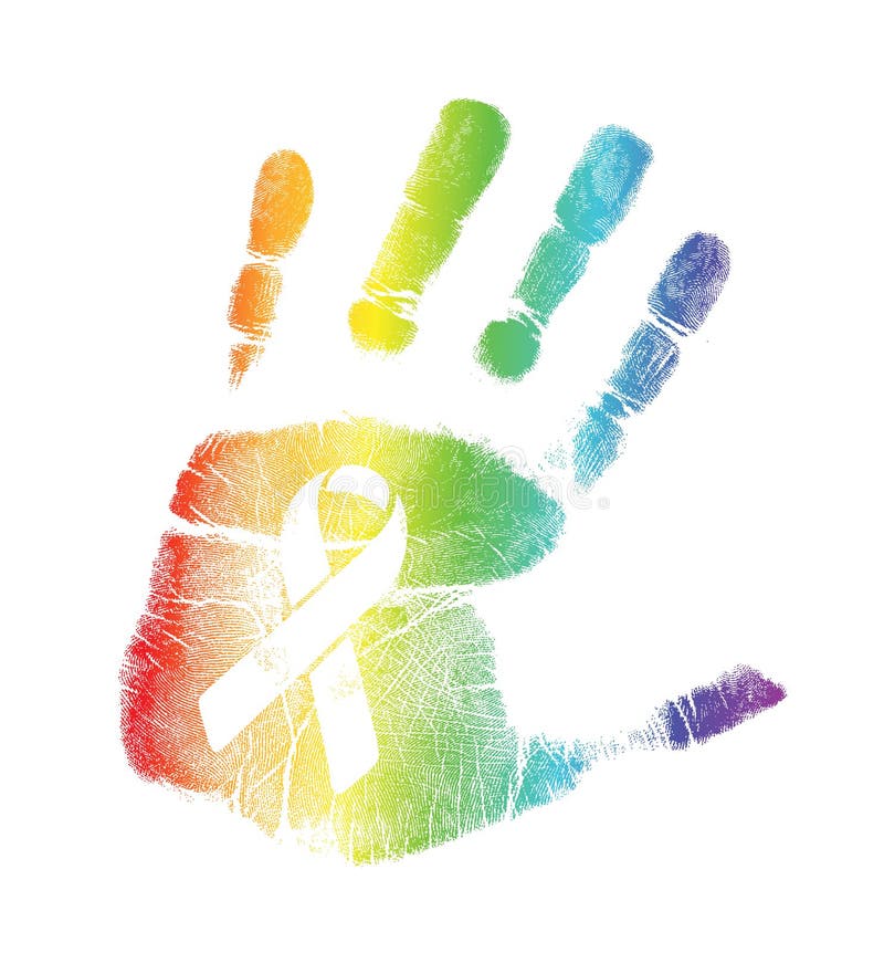 Gay Pride ribbon handprint illustration design over white. Gay Pride ribbon handprint illustration design over white