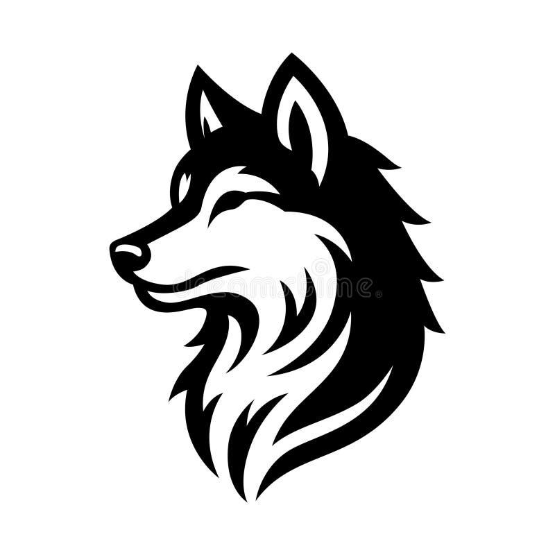 Illustrazione del lupo nero. Wolf silhouette per cricut. Sketch per il tatuaggio. Tema animale della testa di lupo silhouette con illustrazione di stock