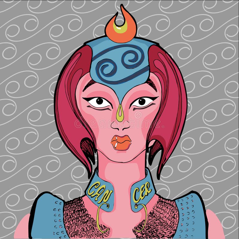 Illustrazione del segno dello zodiaco del cancro come bella ragazza royalty illustrazione gratis Illustrazione del segno dello zodiaco del cancro come bella ragazza royalty illustrazione gratis