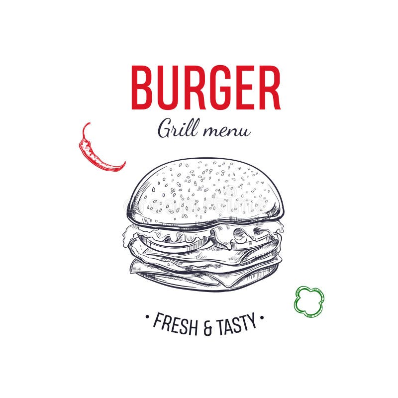 Illustrazione dell'hamburger per il menu di pasto rapido illustrazione di stock