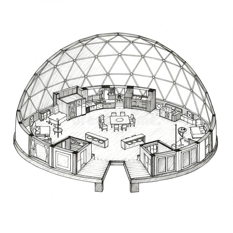 Illustrazione della dome geografica con vista da taglio. La struttura presenta una illustrazione di stock