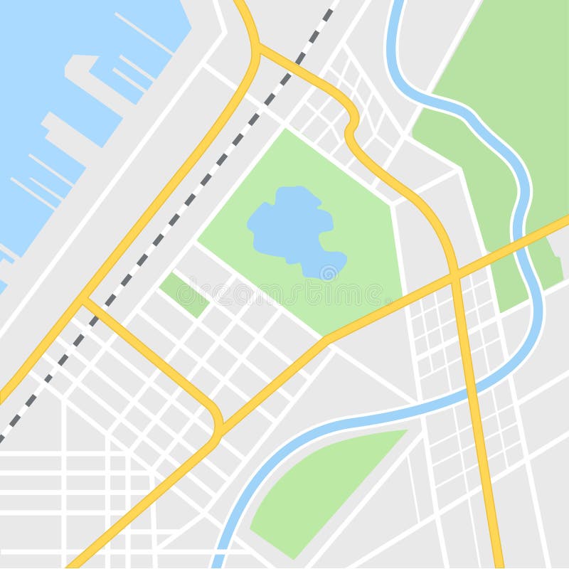 Illustrazione della mappa della città per navigazione app Vista superiore Mappa della disposizione della città con porto ed il fi