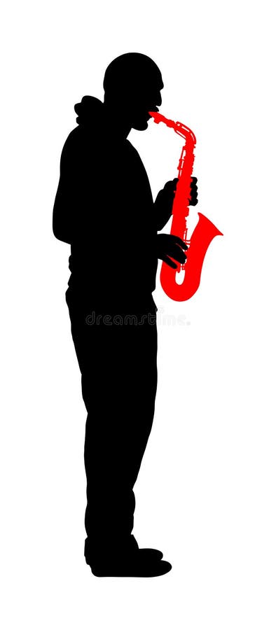 Illustrazione della siluetta di vettore del giocatore di sassofono Strumento di vento del gioco dell'uomo di musica Uomo di Jazz royalty illustrazione gratis