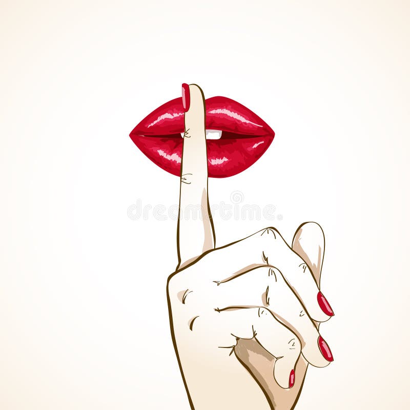 Illustrazione delle labbra della donna con il dito zitto nel segno