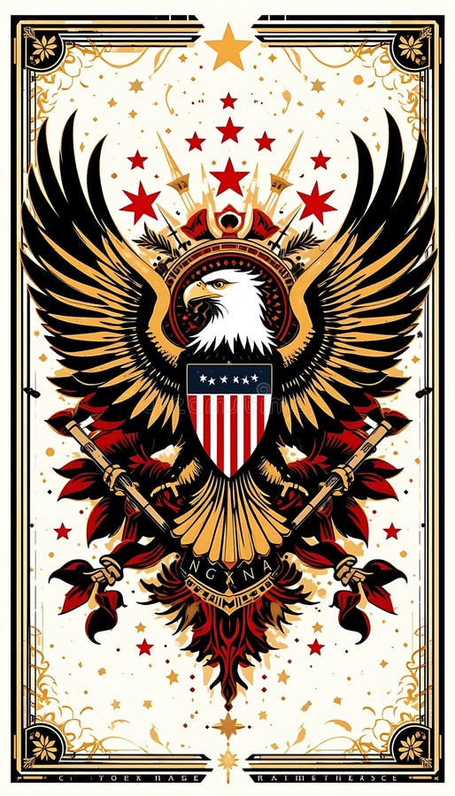 Illustrazione dettagliata della cresta dell'aquila americana con stelle e accenti floreali royalty illustrazione gratis