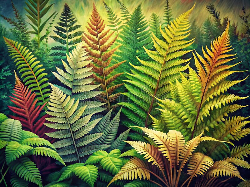 Illustrazione Architettonica Vintage Dettagliata Schizzi Realistici di Erba e Felci Mostrano l'Intricata Bellezza della Natura in illustrazione di stock