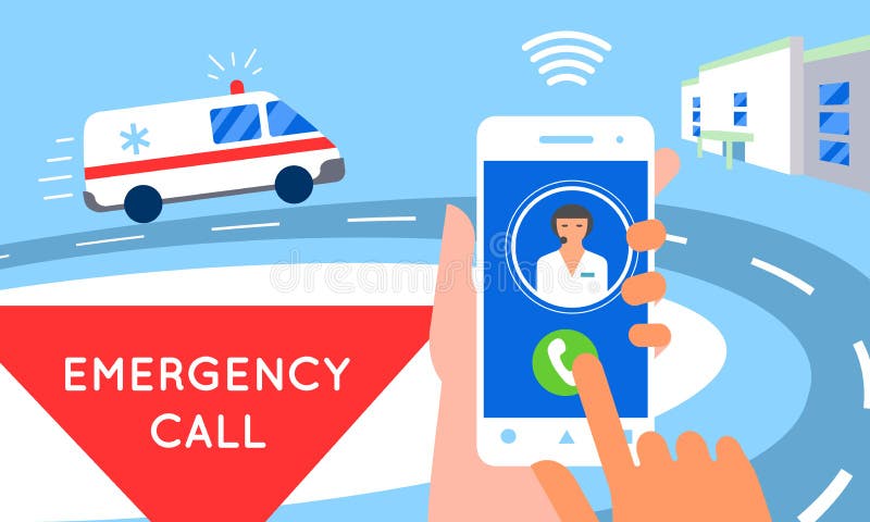 Illustrazione di concetto di chiamata d'emergenza Automobile di servizio di ambulanza