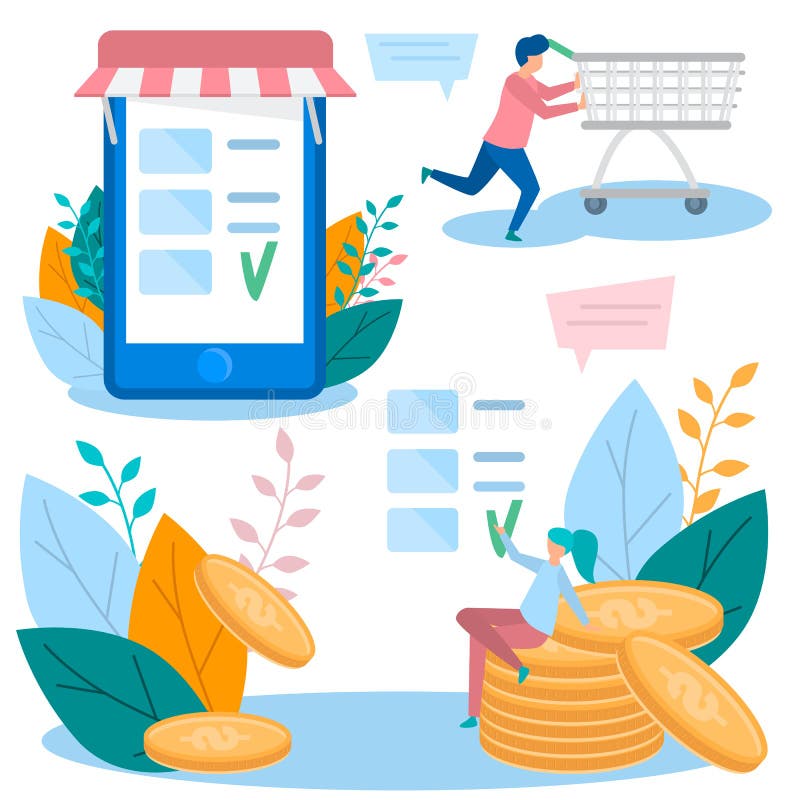 Illustrazione di concetto del negozio online, dell'acquisto online, del deposito online, della vendita e dell'acquisto, pagina We royalty illustrazione gratis Illustrazione di concetto del negozio online, dell'acquisto online, del deposito online, della vendita e dell'acquisto, pagina We royalty illustrazione gratis