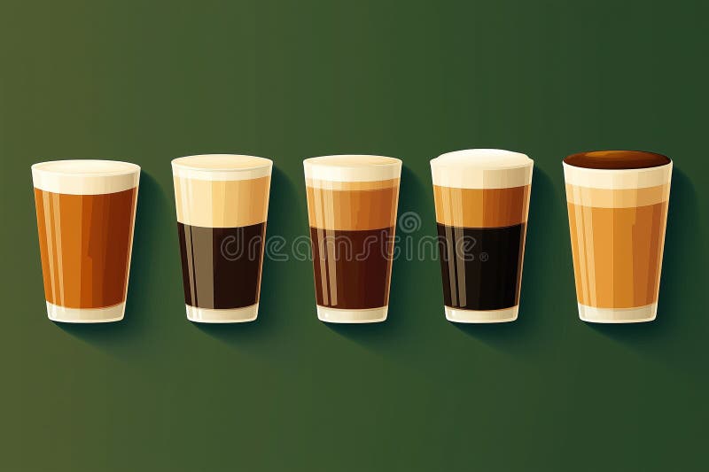 Illustrazione di diverse bevande a base di caffè in bicchieri colorati royalty illustrazione gratis