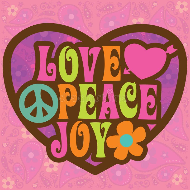 Illustrazione di gioia di pace di amore 70s