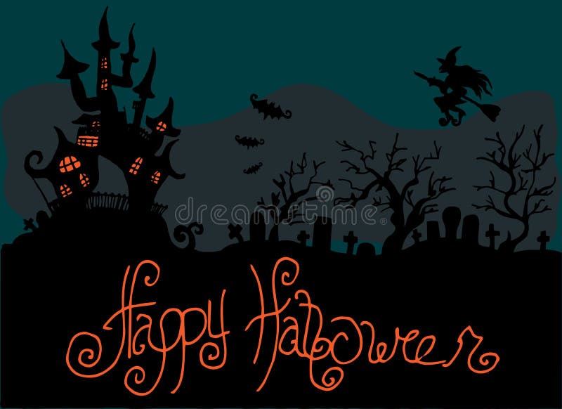 Illustrazione di Halloween Il cimitero vicino al castello Feste felici royalty illustrazione gratis Illustrazione di Halloween Il cimitero vicino al castello Feste felici royalty illustrazione gratis