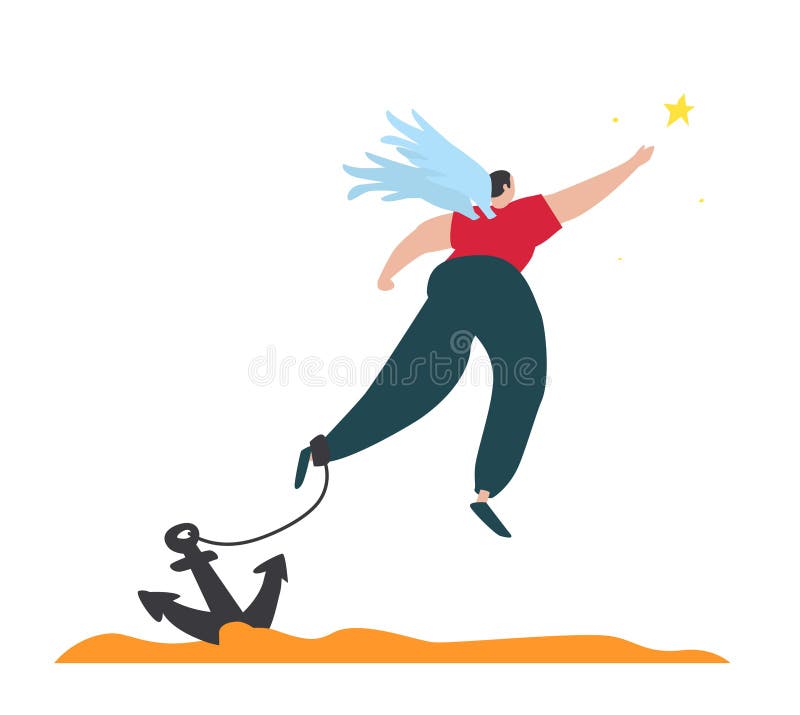 Illustrazione di un angelo volante incatenato con una stella Vettore Un uomo con le ali incatenate ad un'ancora Illustrazione per royalty illustrazione gratis Illustrazione di un angelo volante incatenato con una stella Vettore Un uomo con le ali incatenate ad un'ancora Illustrazione per royalty illustrazione gratis