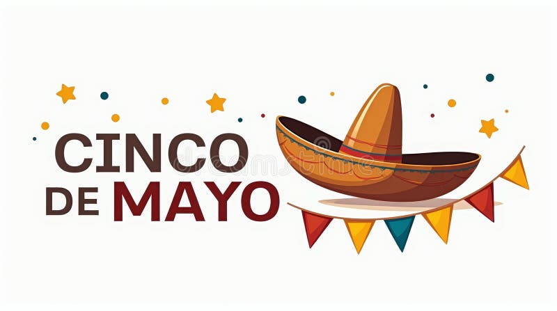 Illustrazione di un cuoio e di un tegame colorato di un sombrero e di un testo di Cinco de Mayo con stelle decorative che simboleg royalty illustrazione gratis