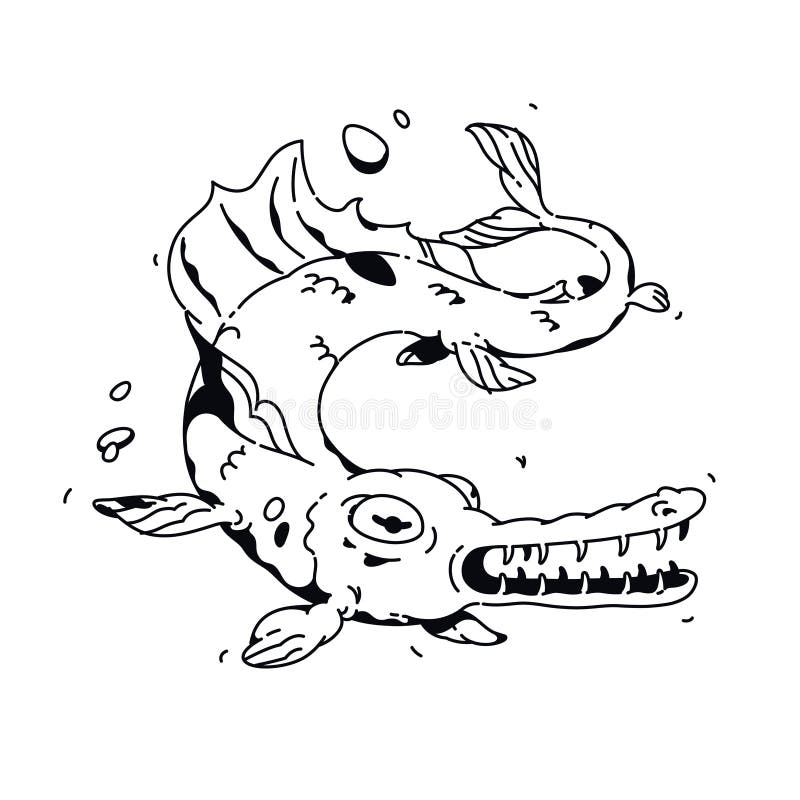 Illustrazione di un pesce del fumetto Vettore Disegno lineare per un tatuaggio Mascotte corporativa per la societ? Illustrazione royalty illustrazione gratis Illustrazione di un pesce del fumetto Vettore Disegno lineare per un tatuaggio Mascotte corporativa per la societ? Illustrazione royalty illustrazione gratis